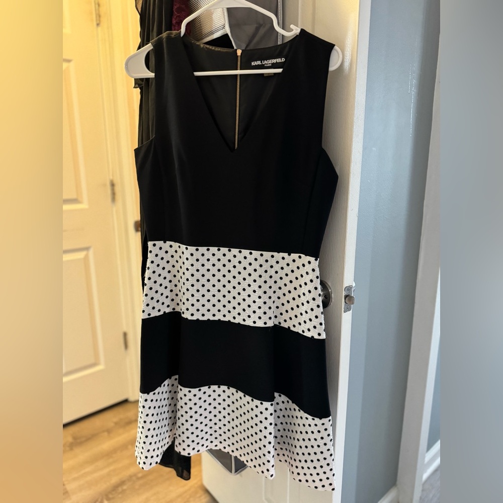 Karl Lagerfeld Black and White Fit and Flare Midi Dress